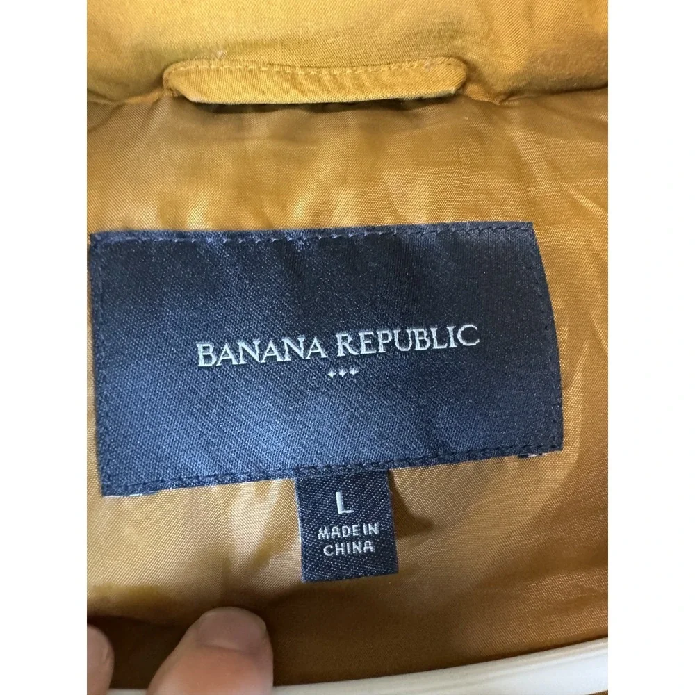 Banana Republic Puffer Vest Mens Large Ochre Brown Snap Front Mock Neck Western